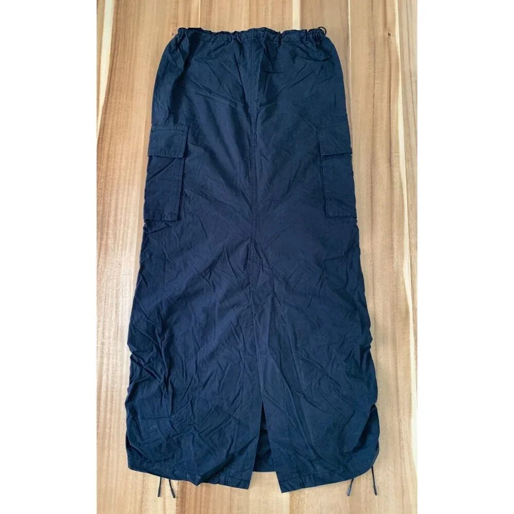 Wild Fable Black Cargo Maxi Skirt Adjustable Drawstring Hem Multiple Pockets XXS - Picture 10 of 13